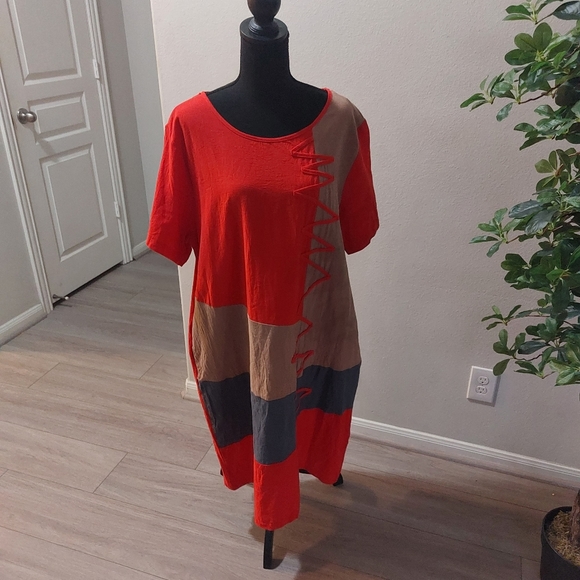 ZANZEA COLLECTION Women's Red Blue and Brown Midi Dress Size 4X - Picture 8 of 13